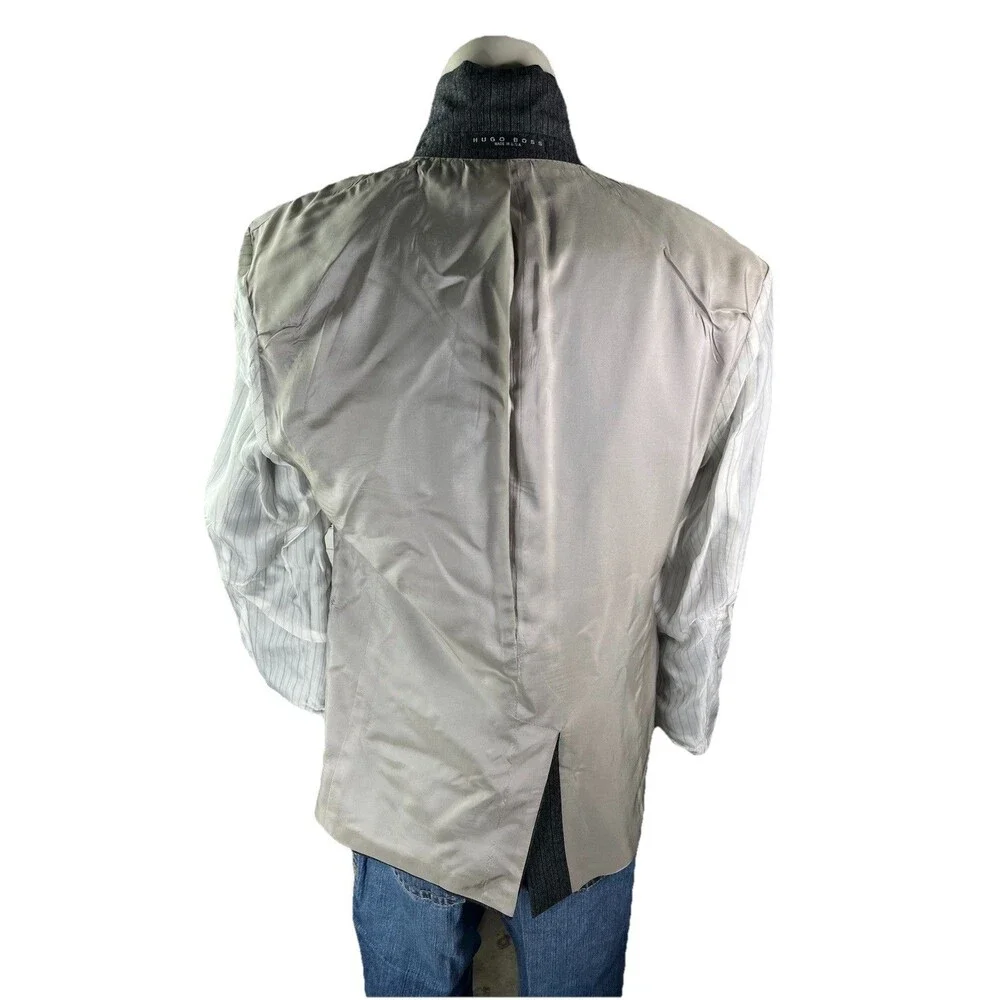 HUGO BOSS Rossellini Men 38S Blazer Gray Striped Textured Wool Sport Jacket